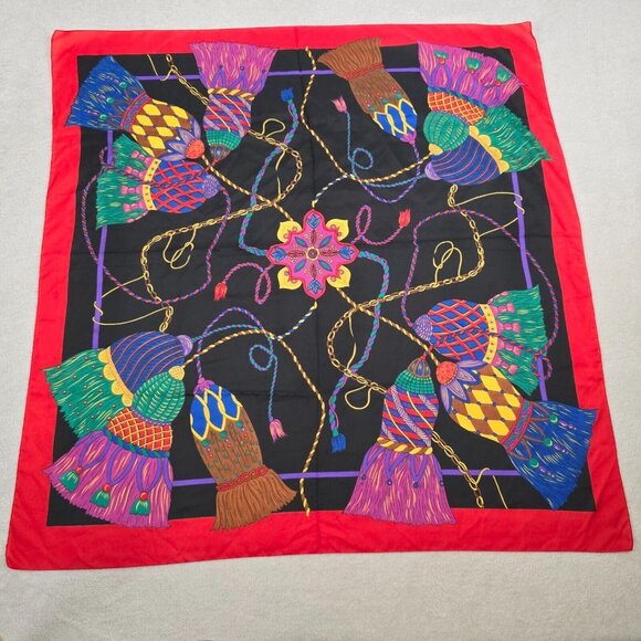Colorful Fashion Scarf Women Square 34 x 35 Tassels Boho Maximalist Statement - Picture 1 of 15